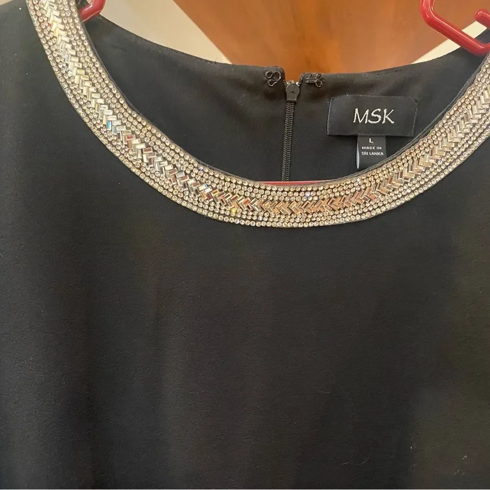 MSK Black Long Sleeve Dress with Embellished Neckline - Picture 4 of 6